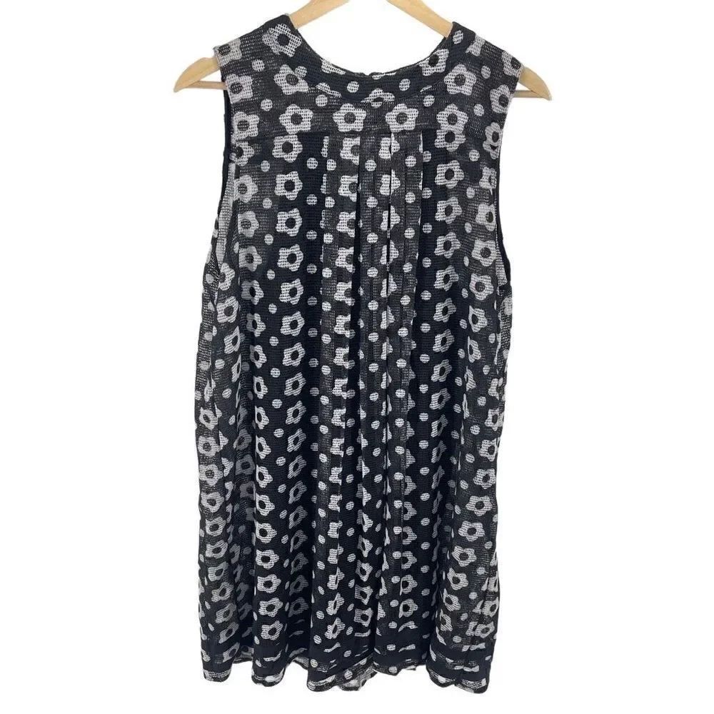 Nina Leonard Womens Floral Dress Zip Lined Mini Sleeveless Pleated Black Small